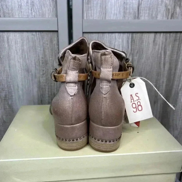 A.S. 98 Sandals Leather Block Heel Studs Ankle Strap Mauve Fair Wind - Picture 5 of 10